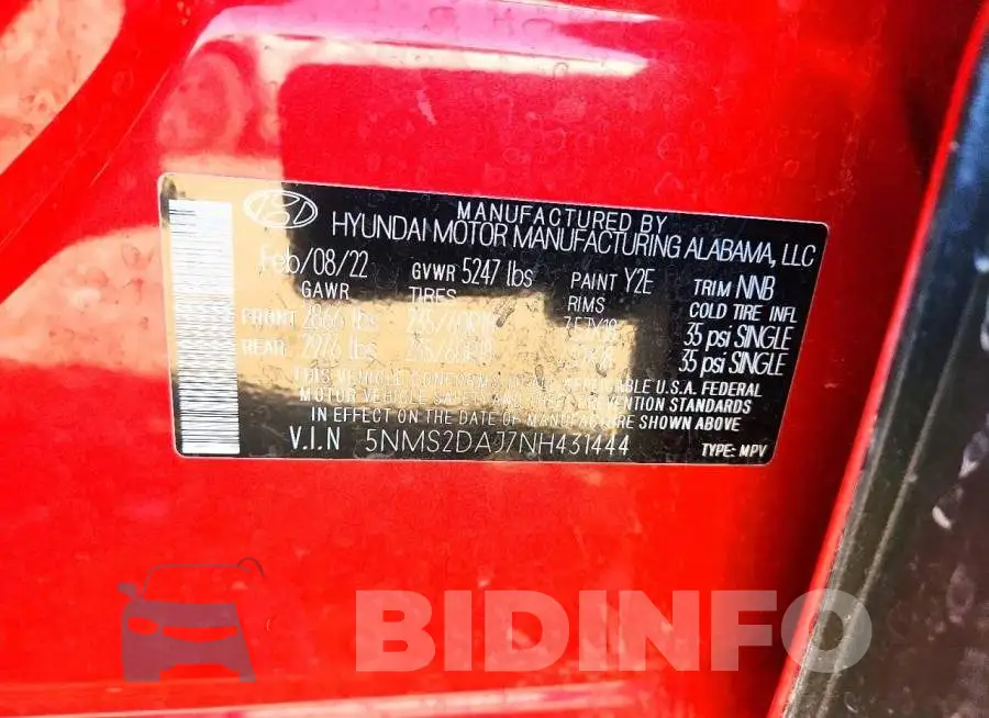 5NMS2DAJ7NH431444 Photo# 13