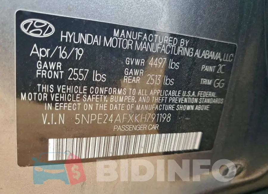 5NPE24AFXKH791198 Photo# 12