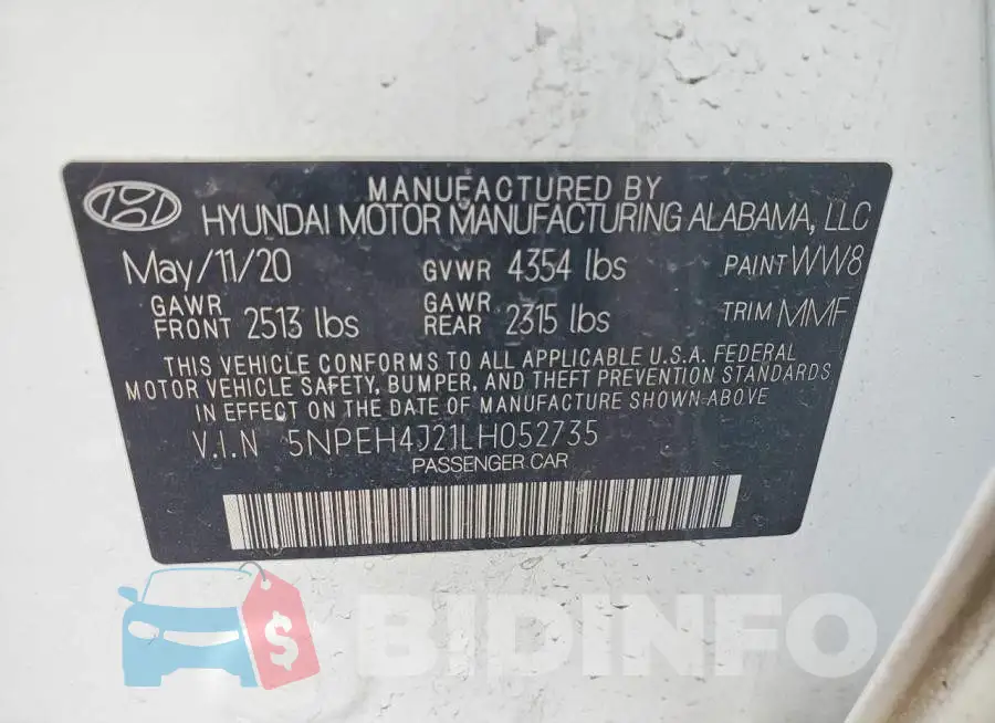 5NPEH4J21LH052735 Photo# 12