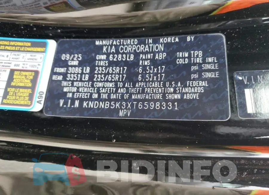 KNDNB5K3XT6598331 Photo# 14
