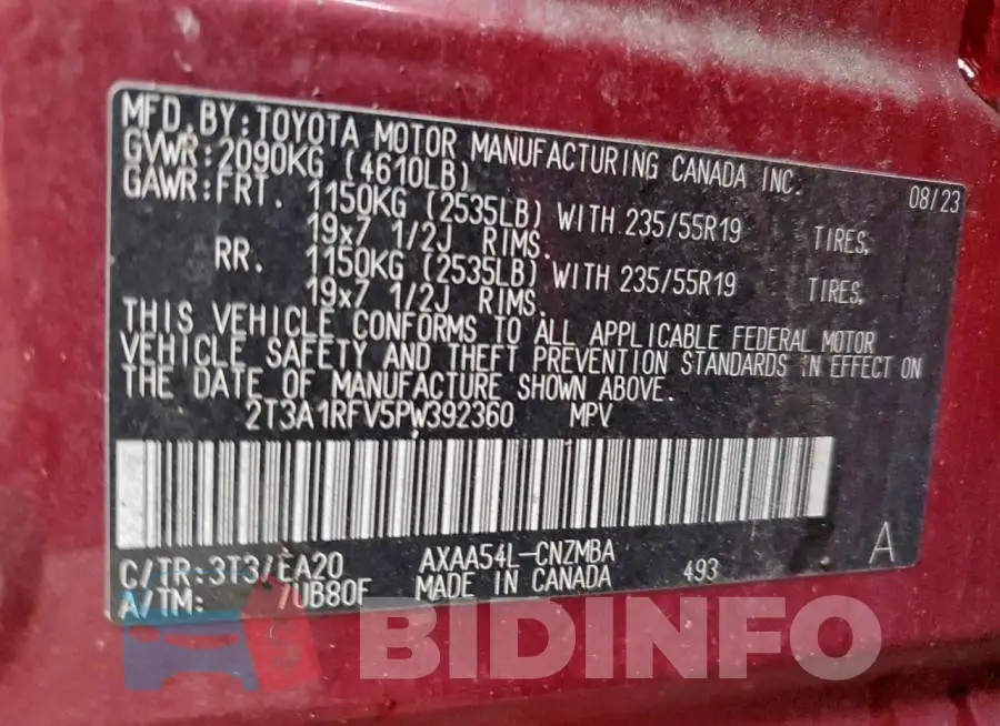 2T3A1RFV5PW392360 Photo# 13
