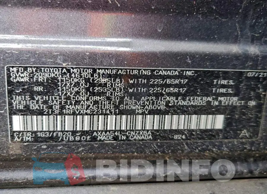 2T3F1RFVXMC231411 Photo# 12