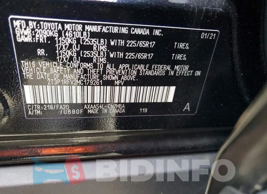 2T3P1RFV2MC179261 Photo# 13