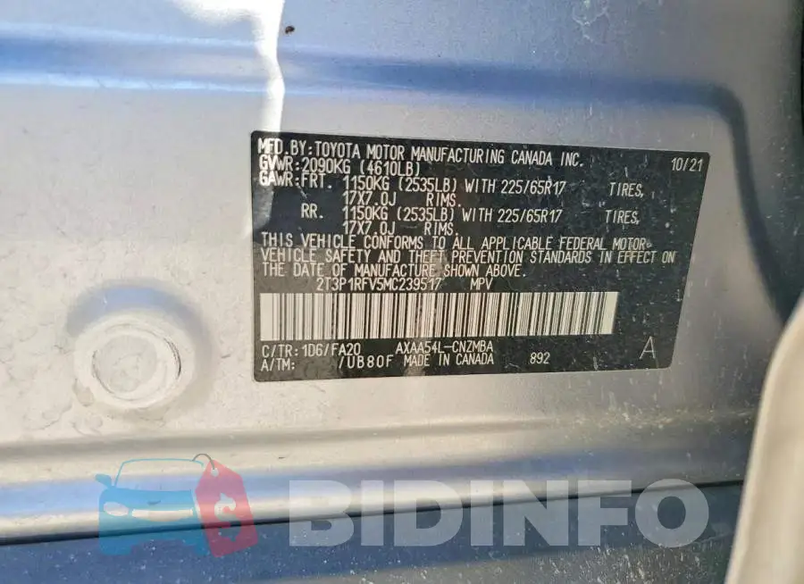 2T3P1RFV5MC239517 Photo# 13