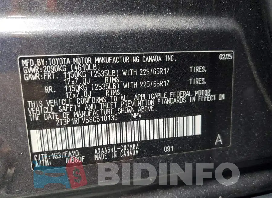 2T3P1RFV5SC510136 Photo# 13