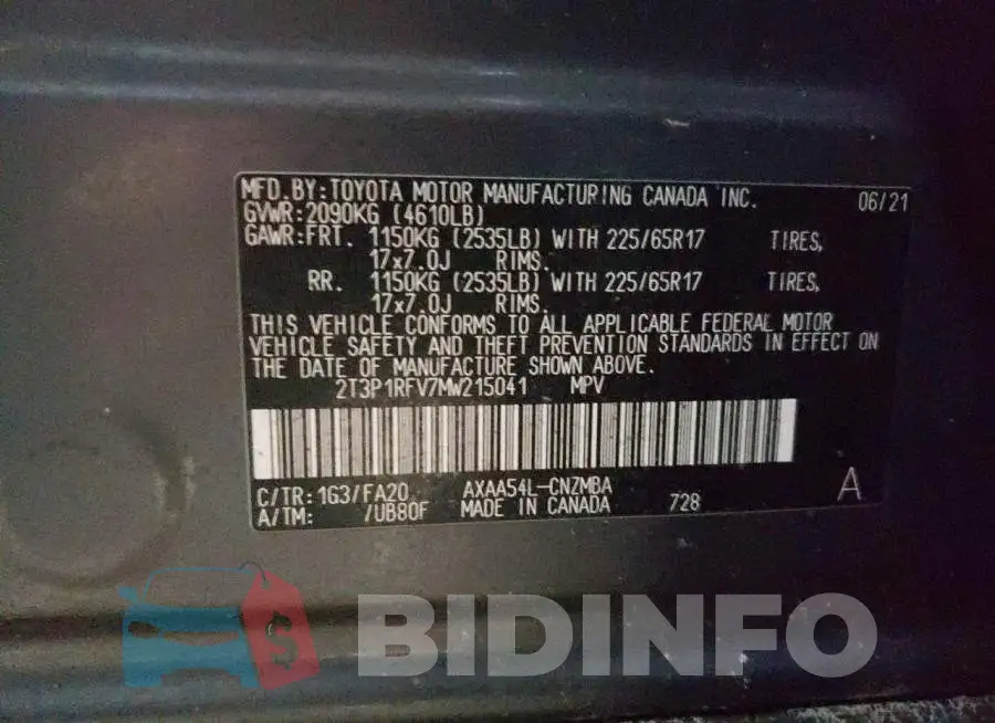 2T3P1RFV7MW215041 Photo# 13