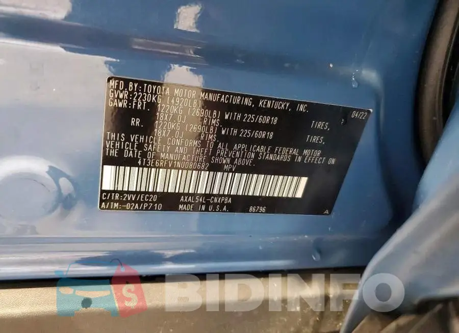 4T3E6RFV1NU080682 Photo# 13