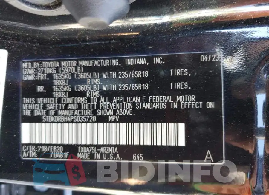 5TDKDRBH4PS035720 Photo# 14