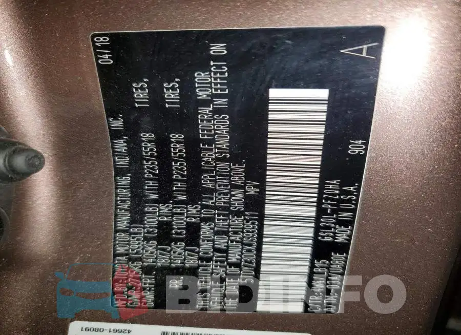 5TDYZ3DCXJS939511 Photo# 13