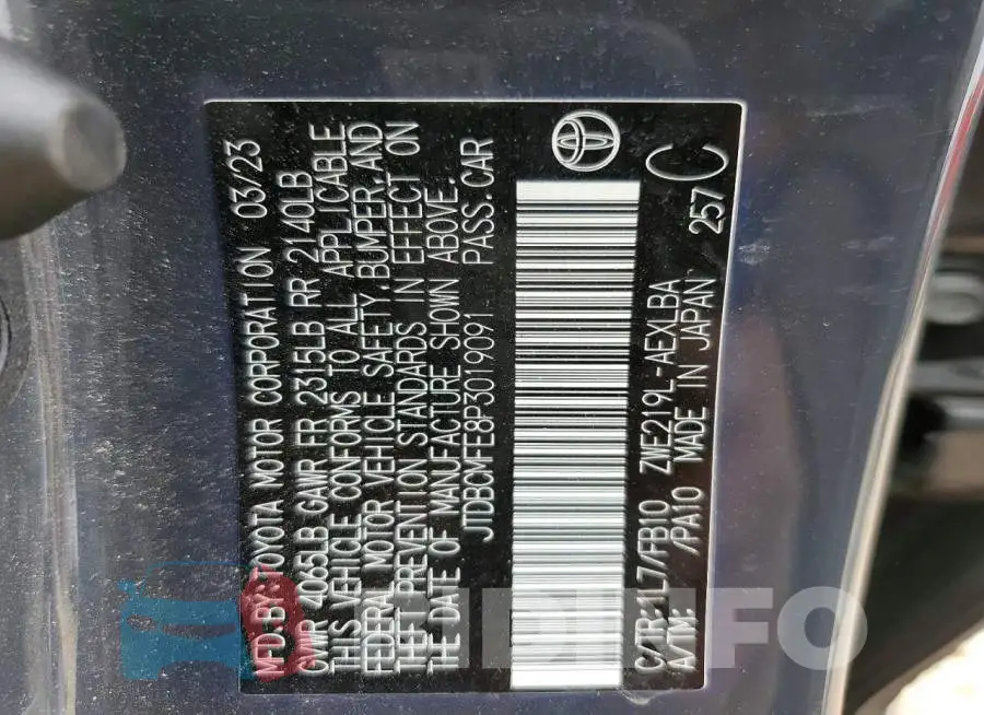 JTDBCMFE8P3019091 Photo# 13