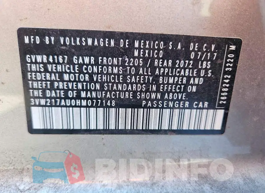 3VW217AU0HM077148 Photo# 12