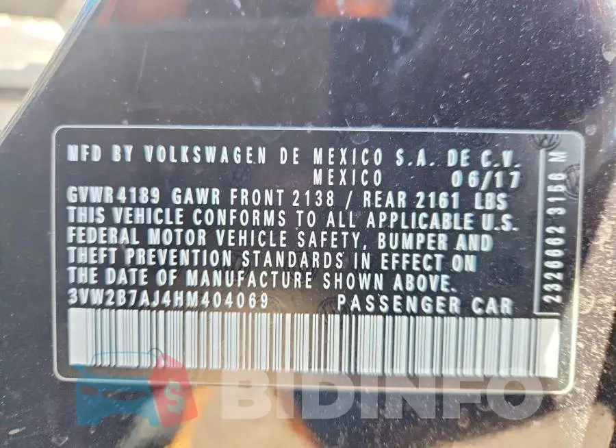 3VW2B7AJ4HM404069 Photo# 12