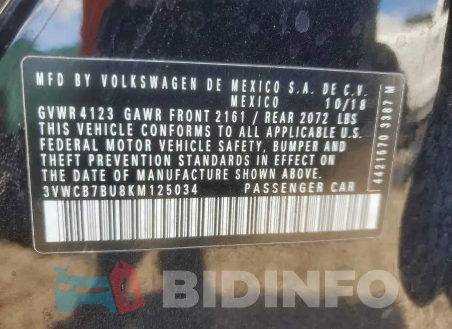 3VWCB7BU8KM125034 Photo# 13