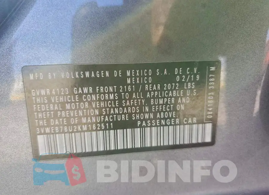 3VWEB7BU2KM162511 Photo# 12