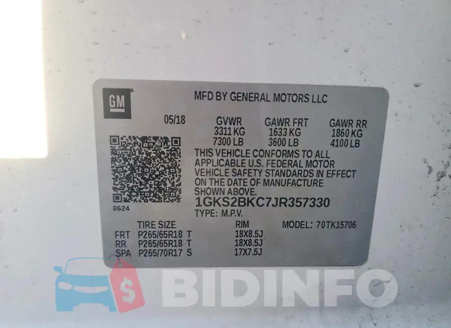 1GKS2BKC7JR357330 Photo# 13