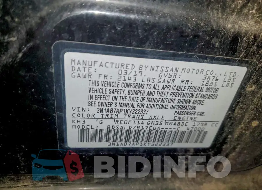 3N1AB7AP1KY322337 Photo# 12