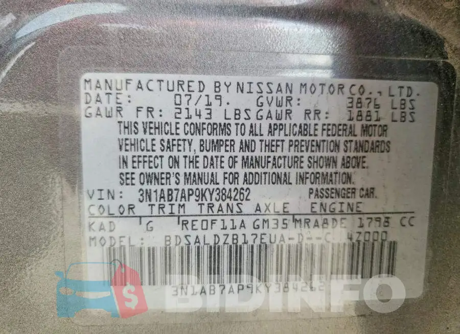 3N1AB7AP9KY384262 Photo# 12