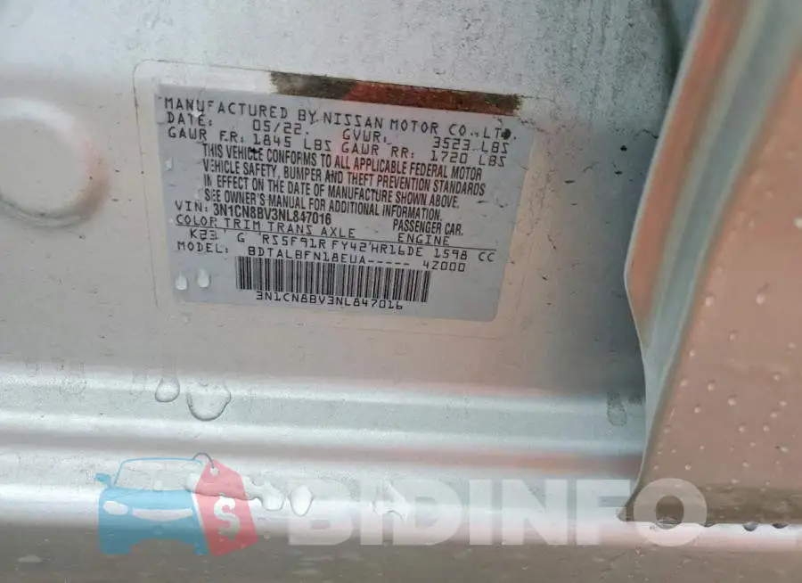 3N1CN8BV3NL847016 Photo# 12