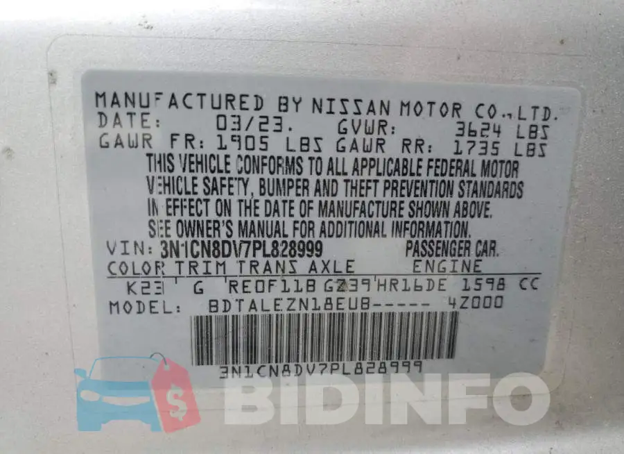 3N1CN8DV7PL828999 Photo# 12