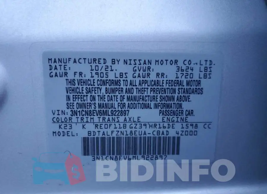 3N1CN8EV6ML922897 Photo# 12