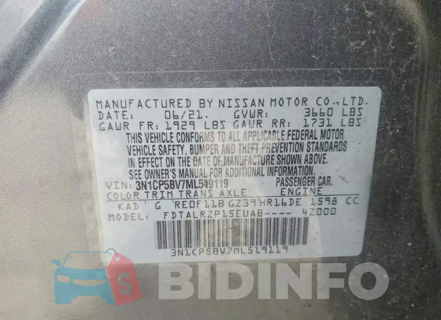 3N1CP5BV7ML519119 Photo# 13
