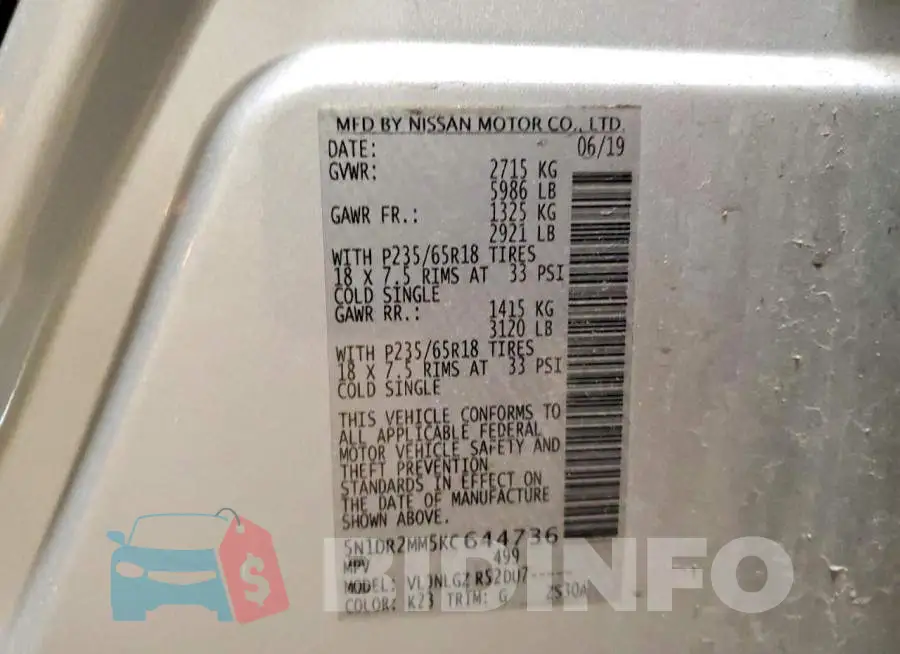 5N1DR2MM5KC644736 Photo# 13