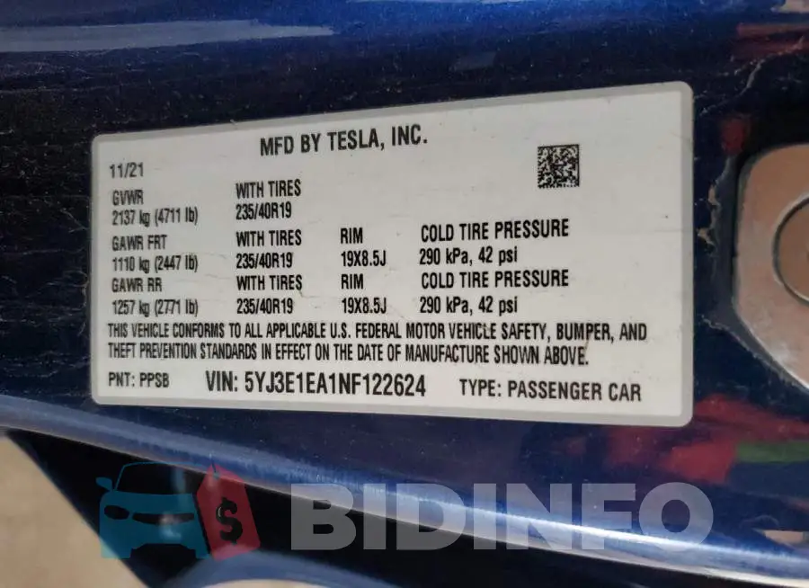 5YJ3E1EA1NF122624 Photo# 12