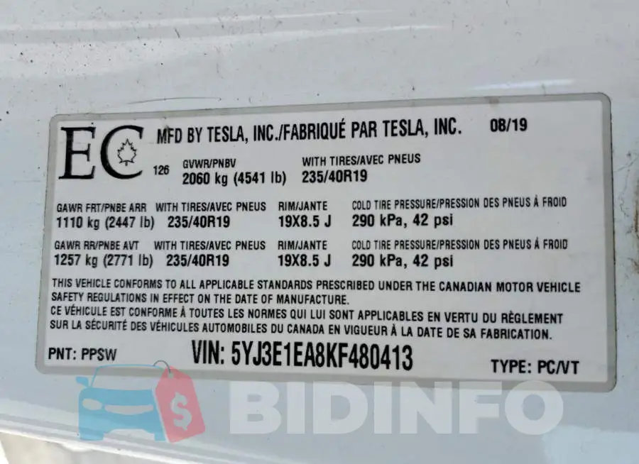 5YJ3E1EA8KF480413 Photo# 12