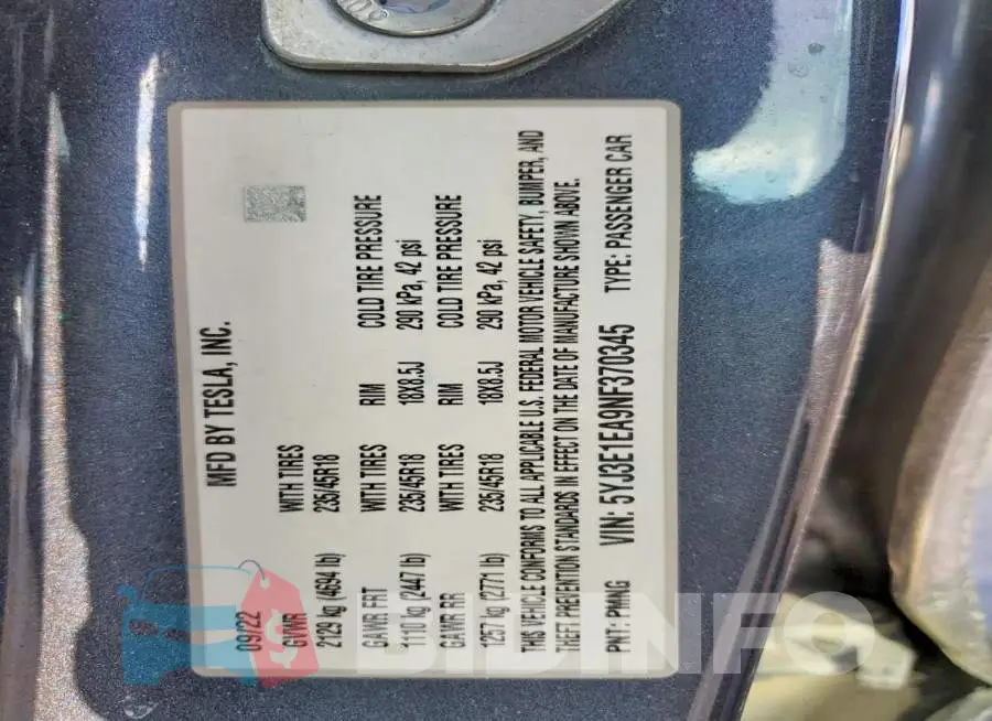 5YJ3E1EA9NF370345 Photo# 12