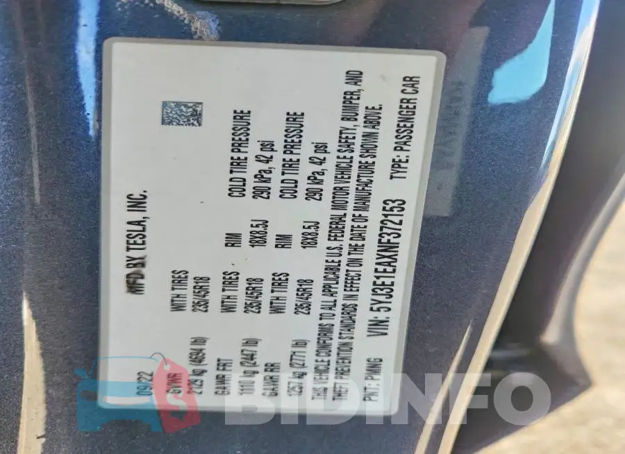 5YJ3E1EAXNF372153 Photo# 12