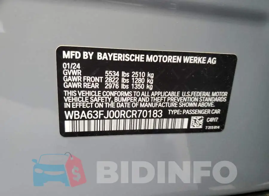 WBA63FJ00RCR70183 Photo# 13