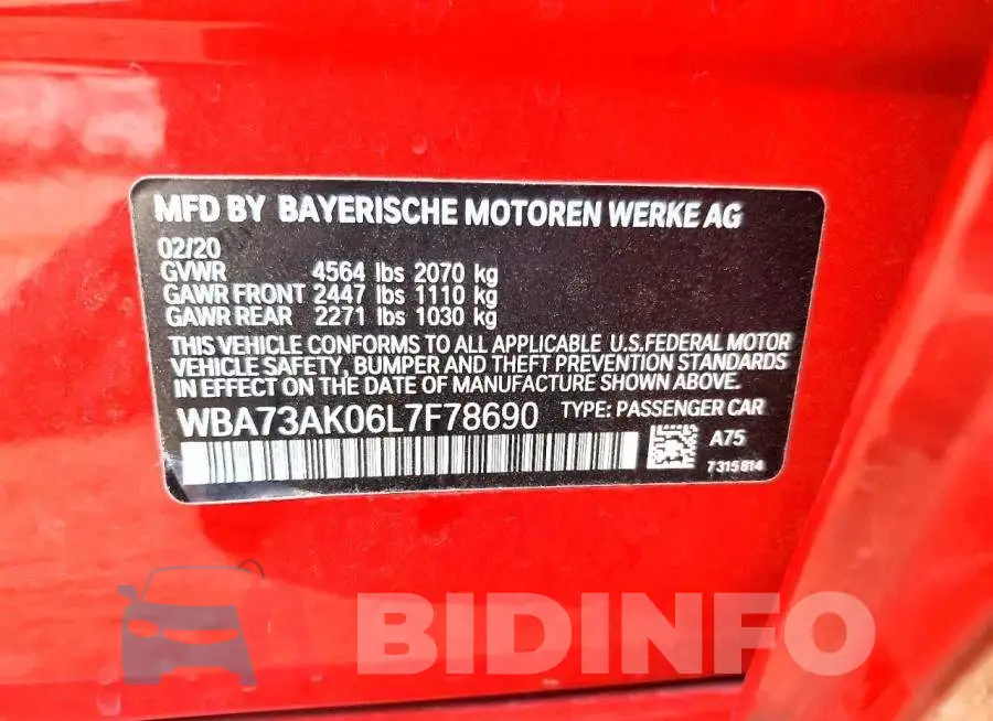 WBA73AK06L7F78690 Photo# 12