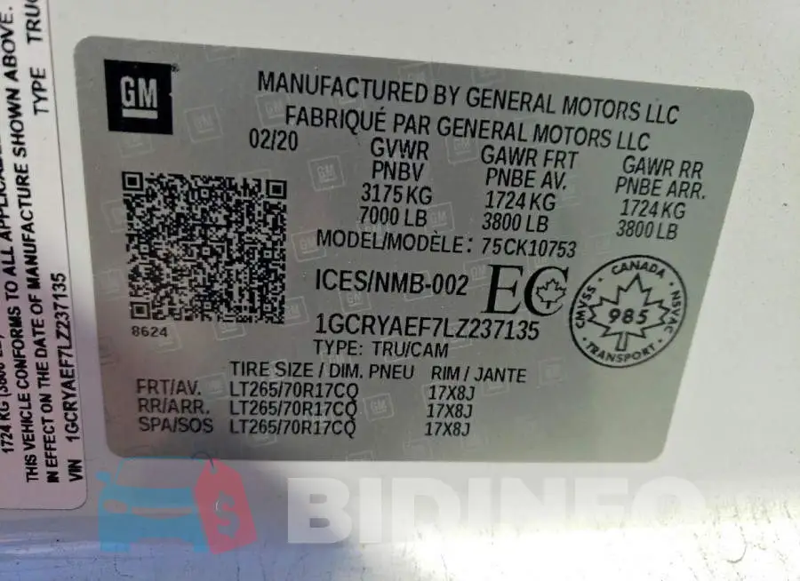 1GCRYAEF7LZ237135 Photo# 12