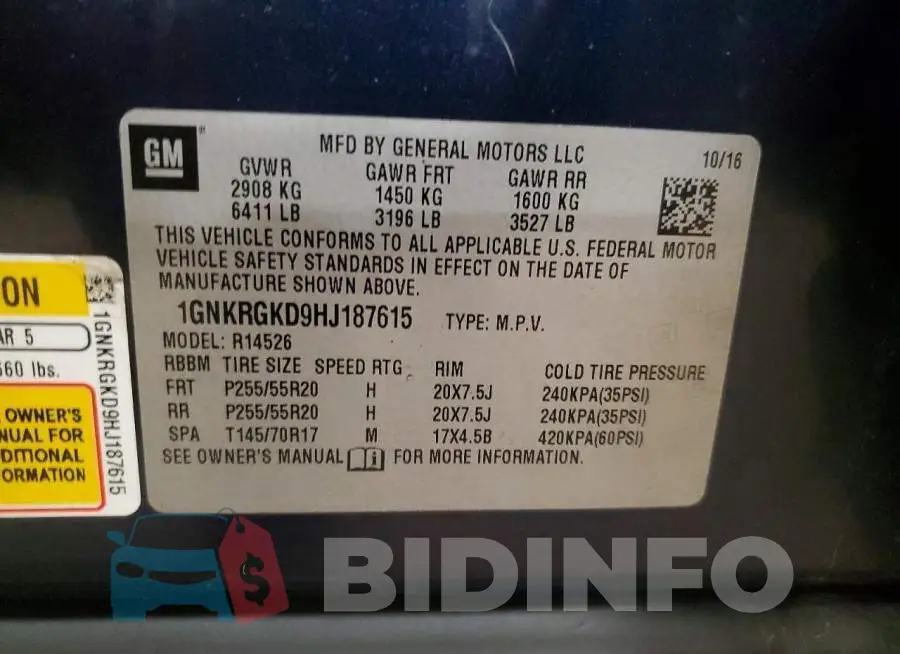 1GNKRGKD9HJ187615 Photo# 13