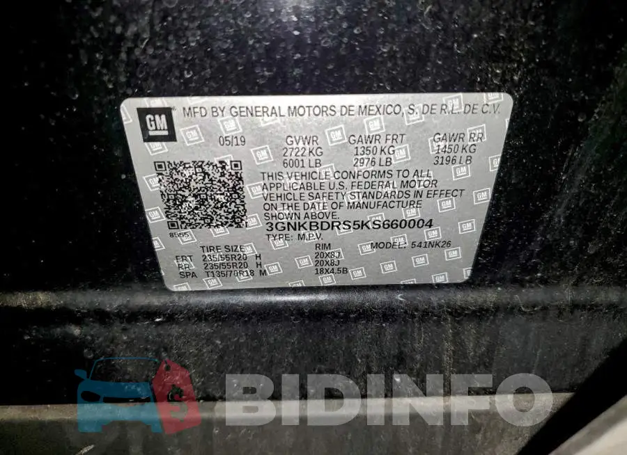 3GNKBDRS5KS660004 Photo# 13