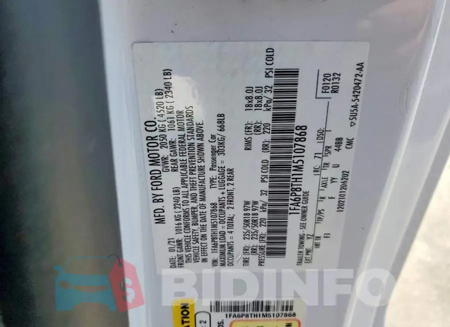 1FA6P8TH1M5107868 Photo# 12