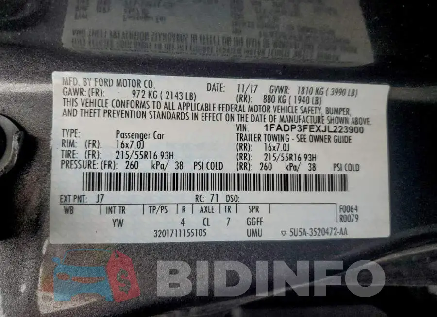 1FADP3FEXJL223900 Photo# 12