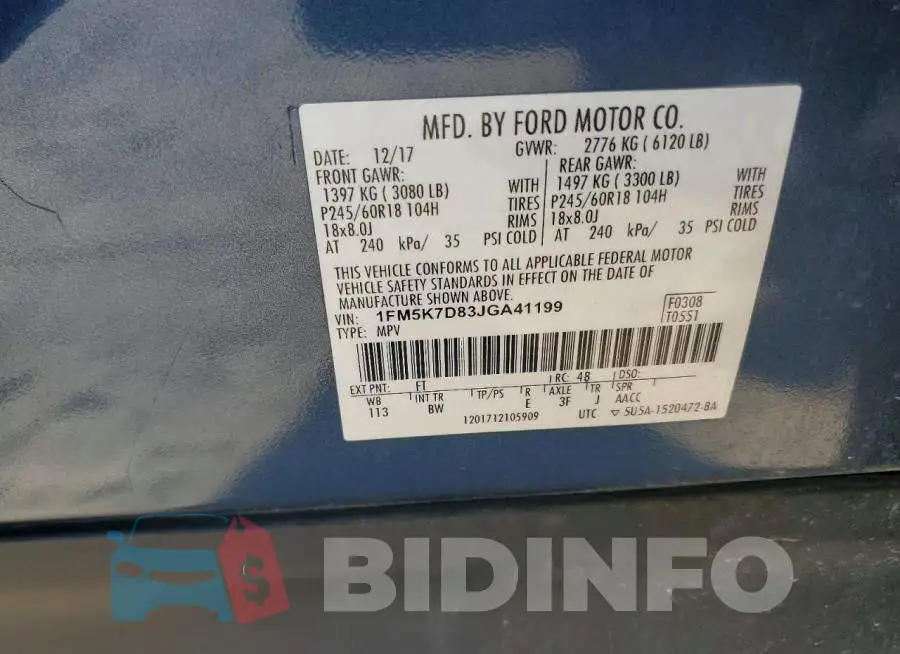 1FM5K7D83JGA41199 Photo# 14