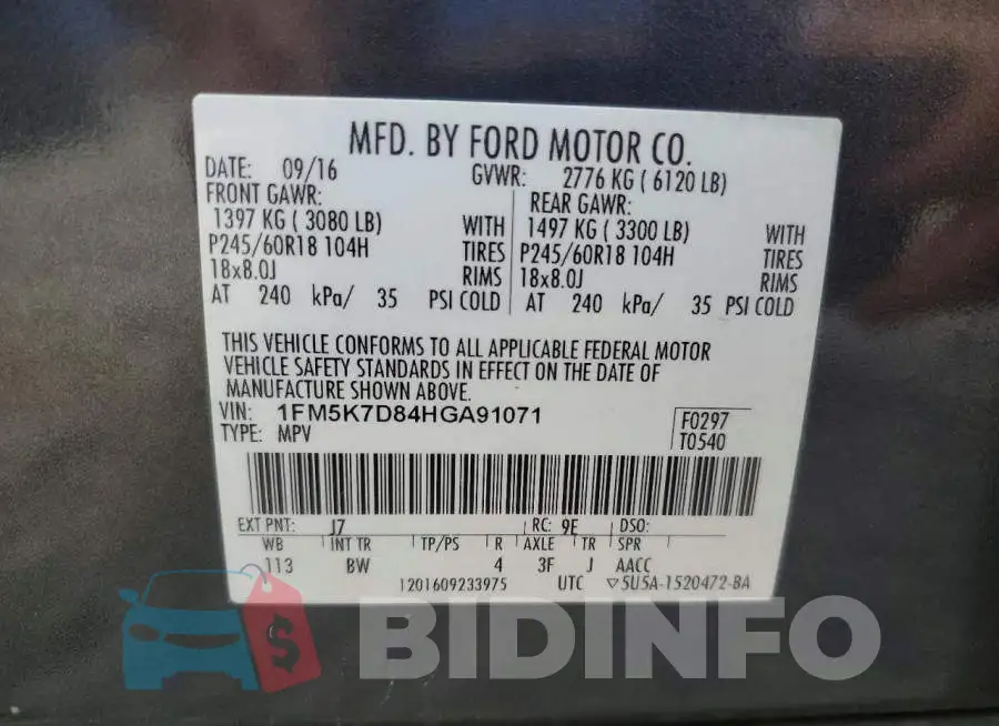 1FM5K7D84HGA91071 Photo# 13