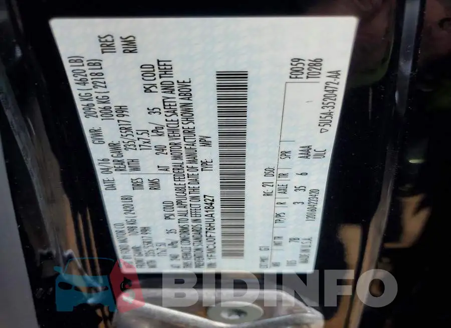 1FMCU0F76HUA18427 Photo# 12