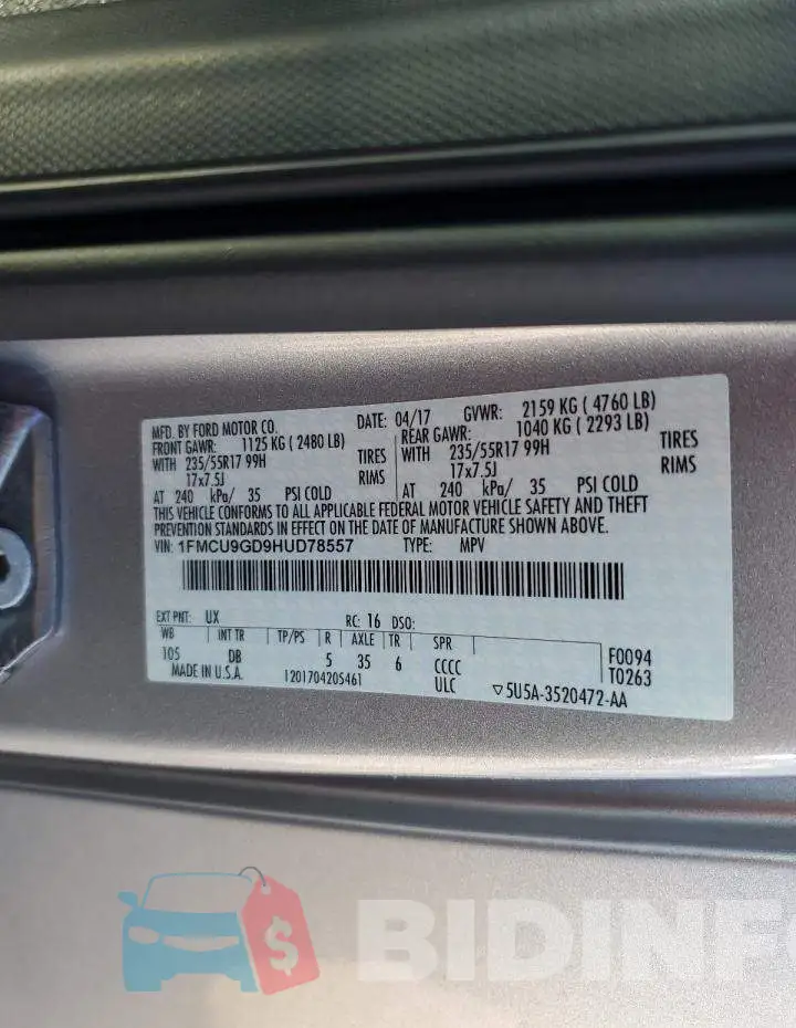 1FMCU9GD9HUD78557 Photo# 14