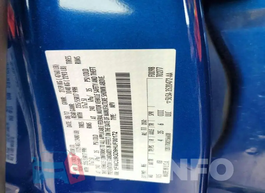 1FMCU9GD9HUF00172 Photo# 13