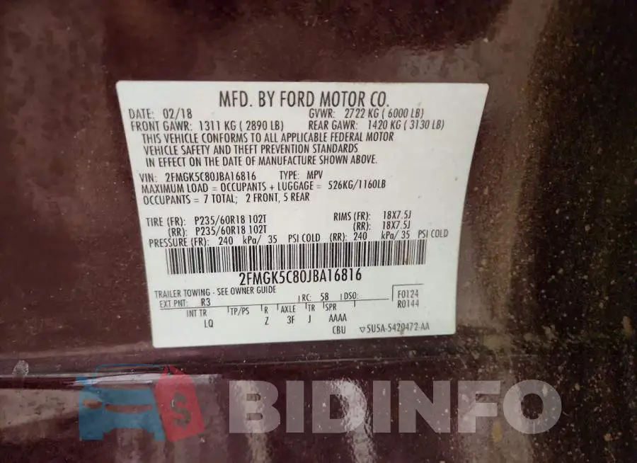 2FMGK5C80JBA16816 Photo# 13