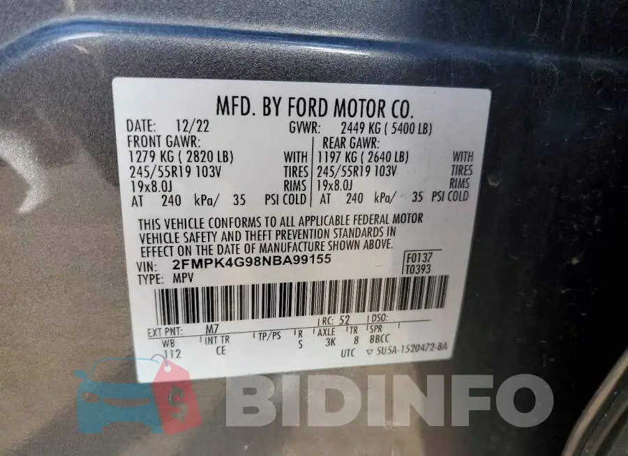 2FMPK4G98NBA99155 Photo# 13