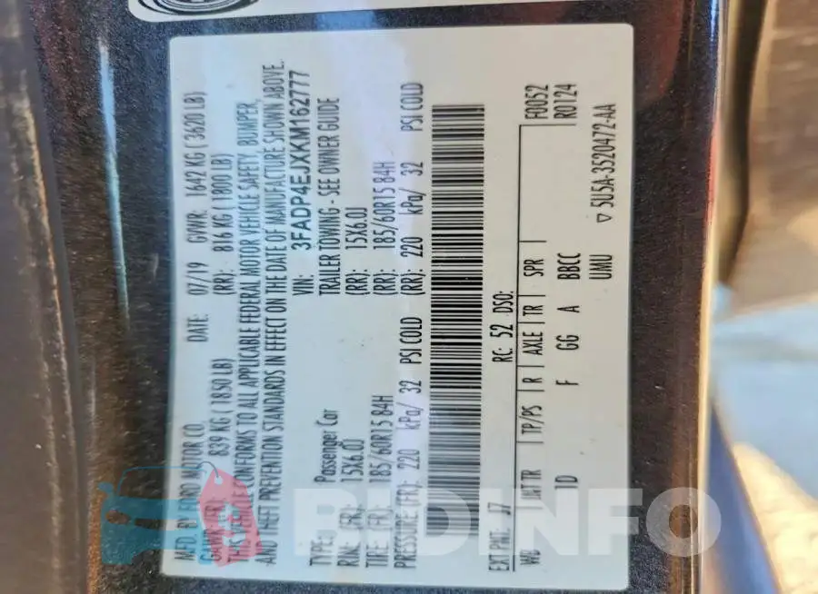 3FADP4EJXKM162777 Photo# 13