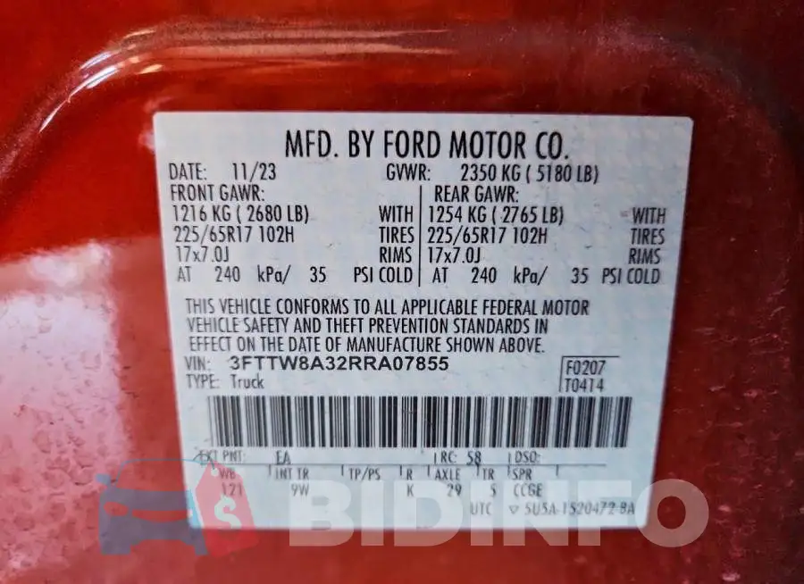 3FTTW8A32RRA07855 Photo# 13