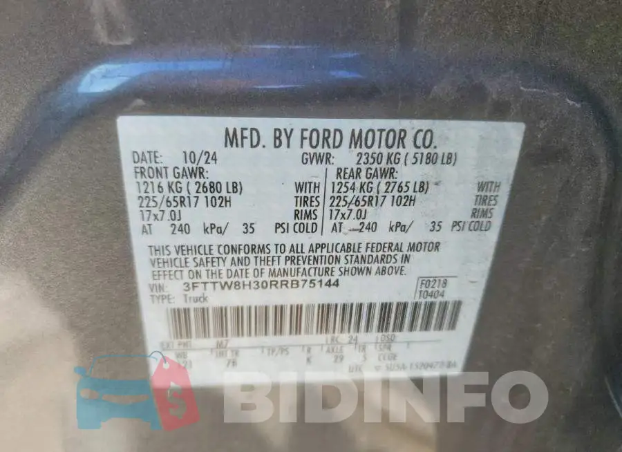 3FTTW8H30RRB75144 Photo# 13