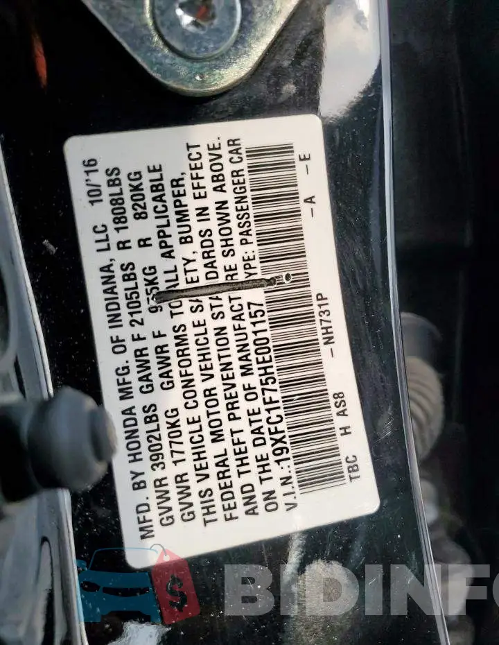 19XFC1F75HE001157 Photo# 12
