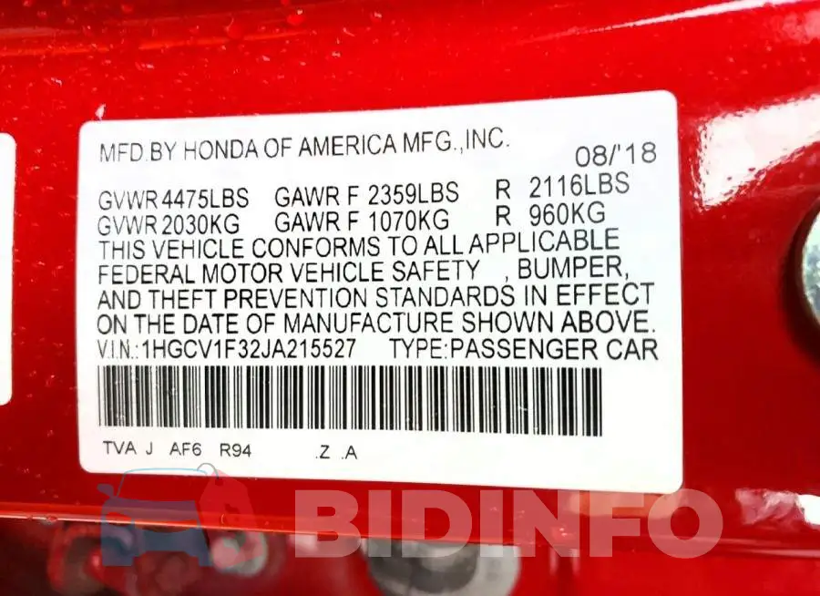 1HGCV1F32JA215527 Photo# 12