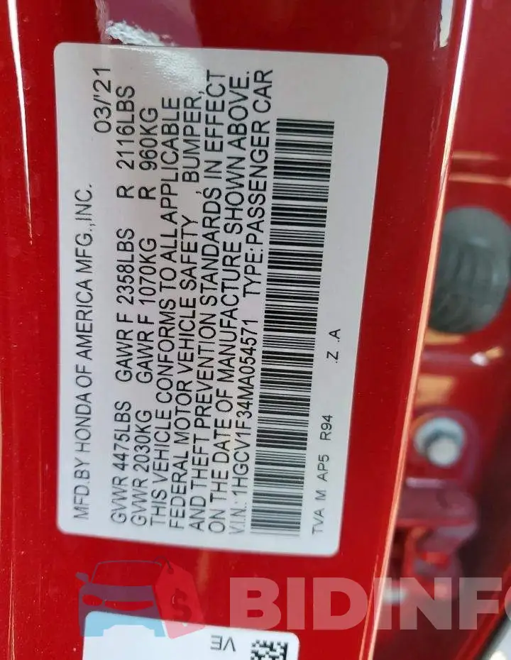 1HGCV1F34MA054571 Photo# 12